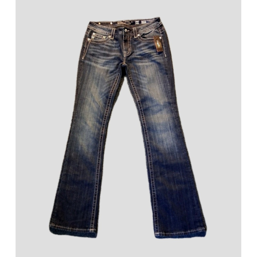 NWT Miss Me Standard Boot Jeans Women's 30 X 35" Low Rise Bling Pockets $119.50